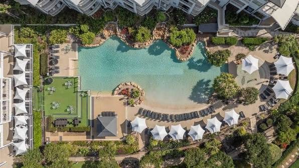 Peppers Salt Resort & Spa from above, the lagoon pool and cabanas